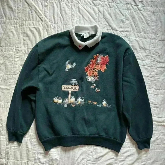 Vintage Tops - Vintage collared graphic sweatshirt autumn fall theme women’s size large grandma